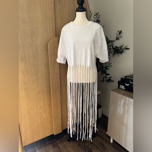 Zara White Fringe T-Shirt - M